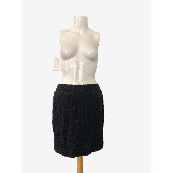 2005 CHANEL 05C Black Textured Skirt Wool FR-40/42 Vintage - Picture 2 of 6